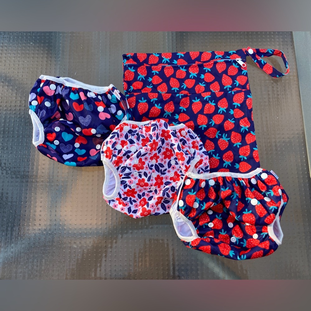 ALVABABY Colorful Set of Three Adjustable Reusable Diaper Cover Set with Wet Bag